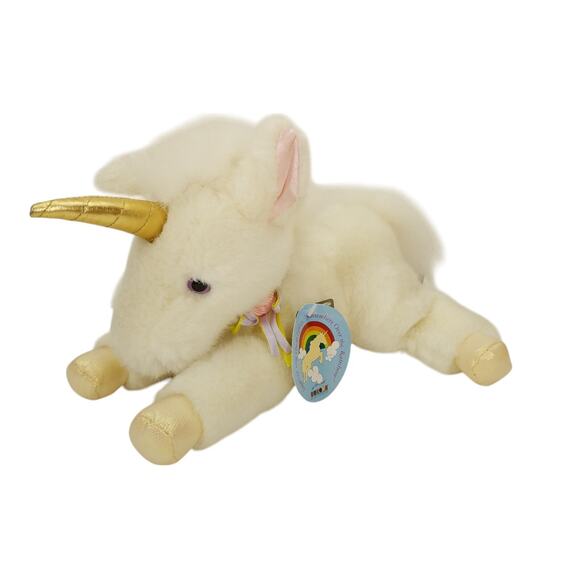 Aurora Shimmer Unicorn Cream Plush Stuffed Animal Toy Glitter Fur NO Sound - Picture 1 of 11